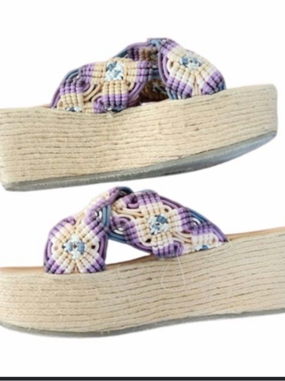 Free People Braided Platform Slide Sandals in Lavender and Cream